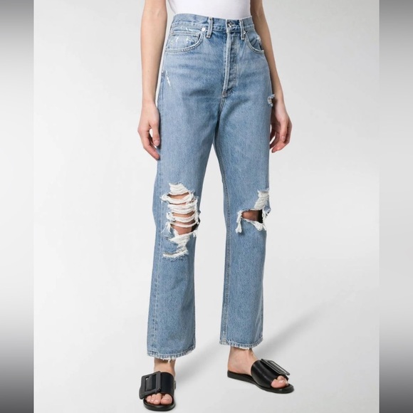 AGOLDE Distressed Mom Jeans Blue Size 26 - Picture 3 of 6